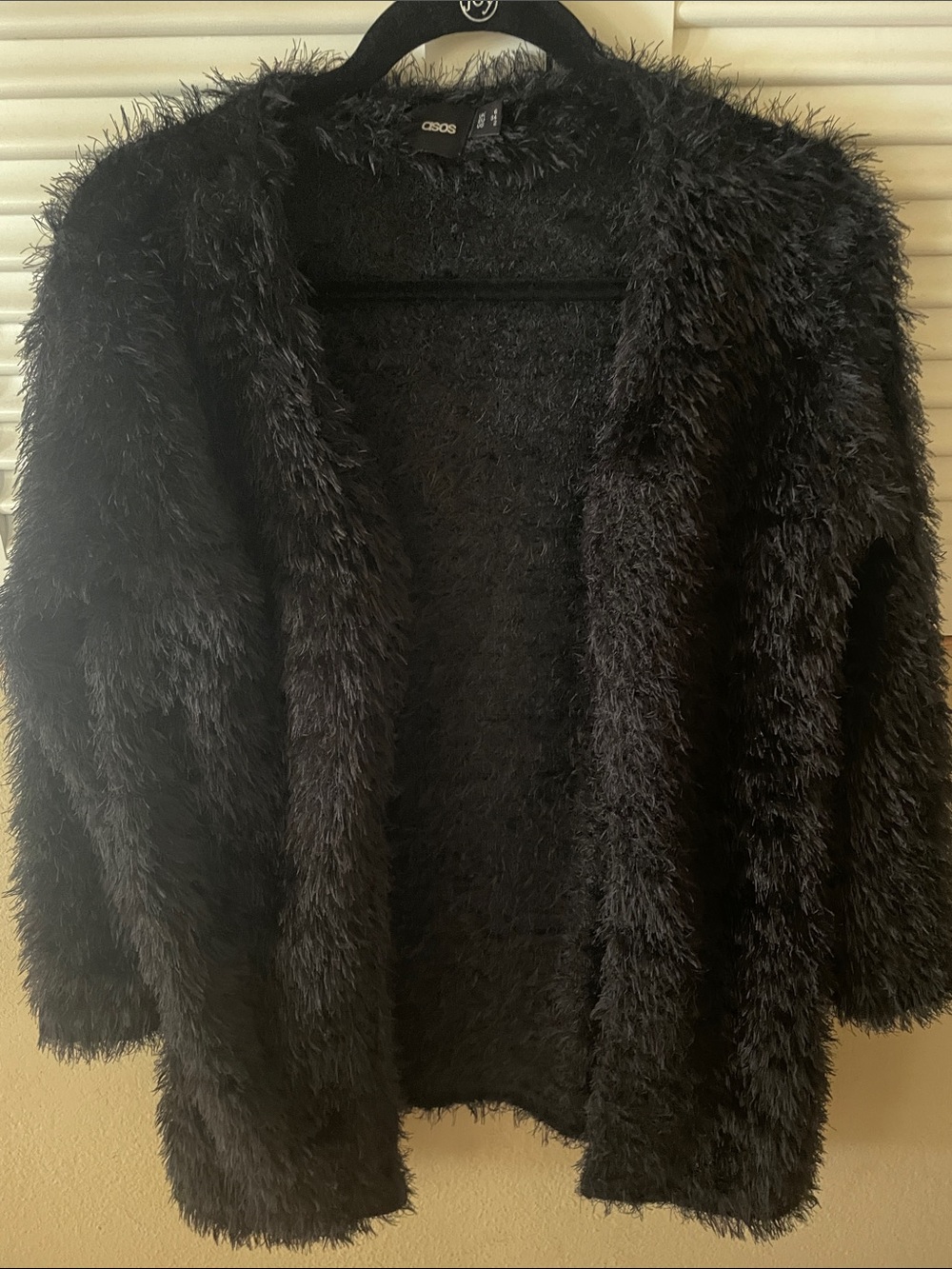 ASOS Black Eyelash Knit Open Front Cardigan | Fuzzy Cozy Soft Sweater